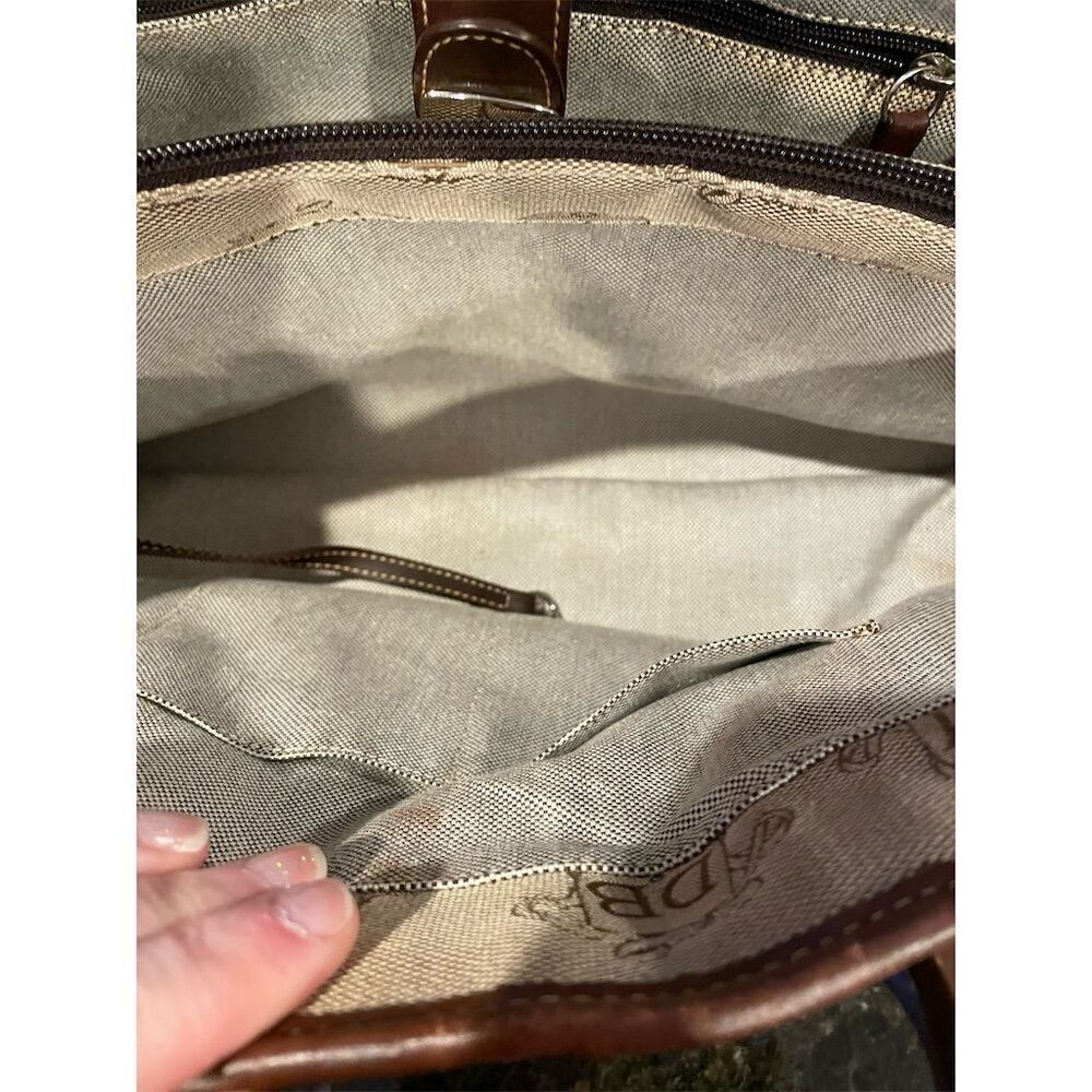Vintage Dooney & Bourke Large Brown Monogram Satchel Tote Bag - Picture 10 of 11